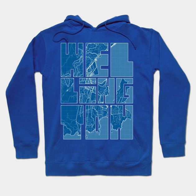 Wellington, New Zealand City Map Typography - Blueprint Hoodie by deMAP Studio